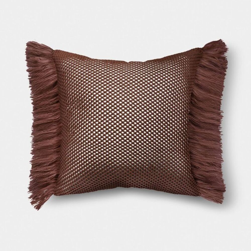 Threshold - 20"x20" Faux Natural Knit Fringed Pillow Brown - T Brown